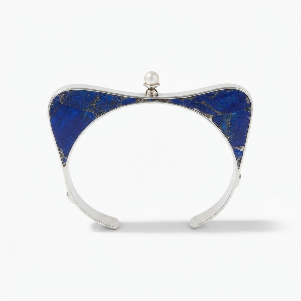 Cahuilla Margaret Native American Lapis Lazuli Pearl Cuff Bracelet Signed